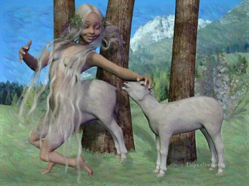  Sheep Oil Painting - cute heidi girl transformation to sheep 2